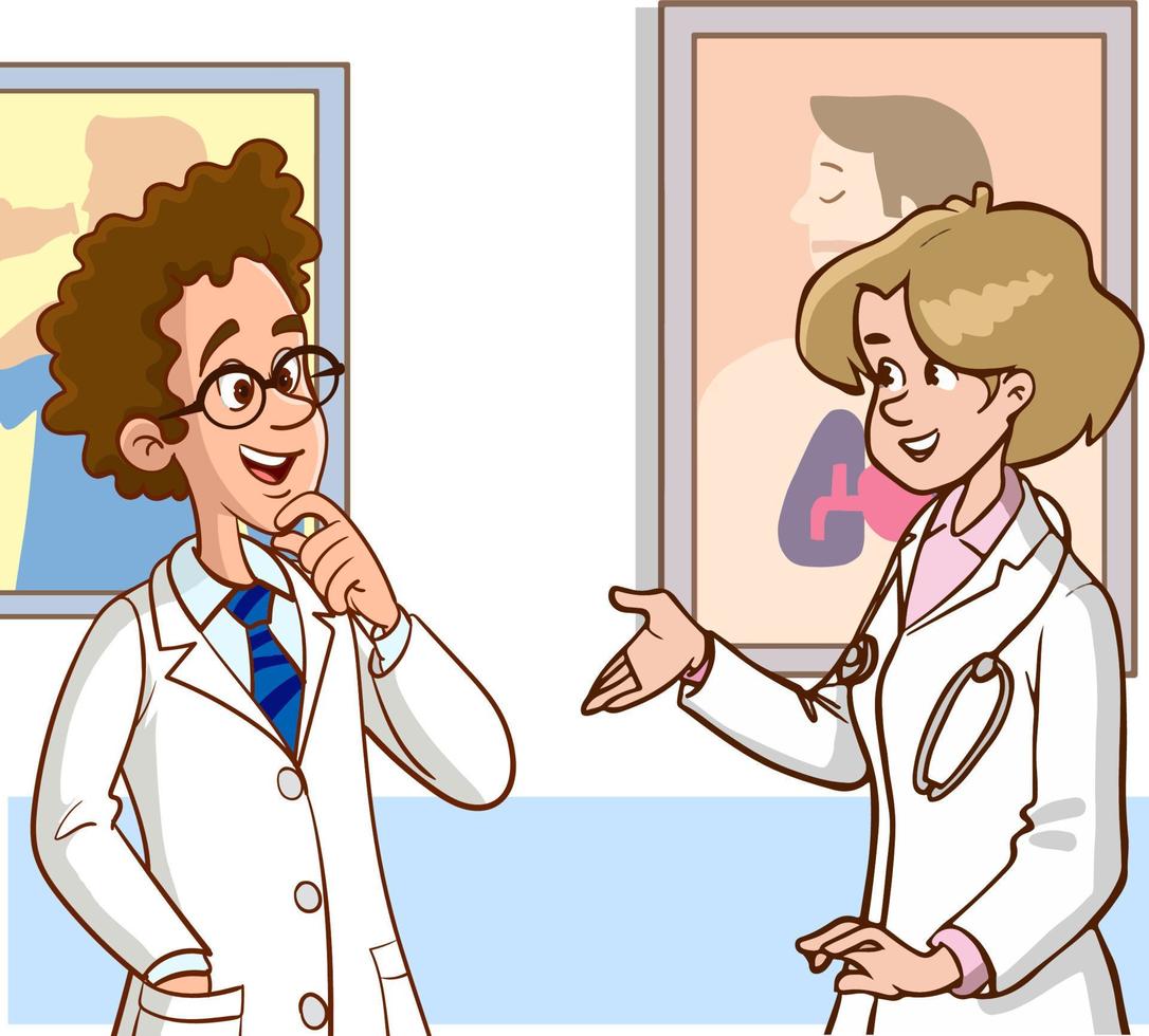 two doctor talking cartoon vector