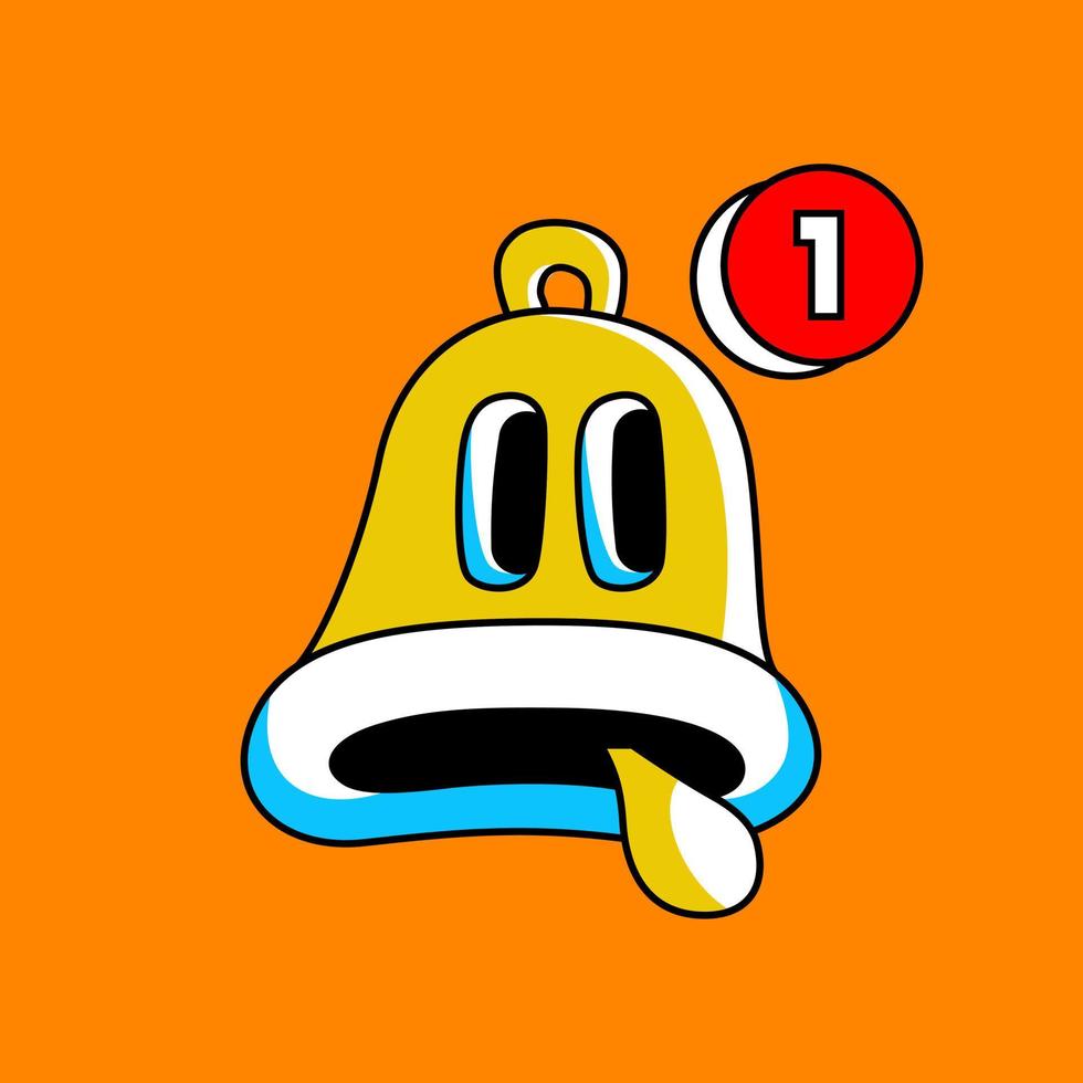 Hand drawn classic bell cartoon character. notification illustration vector