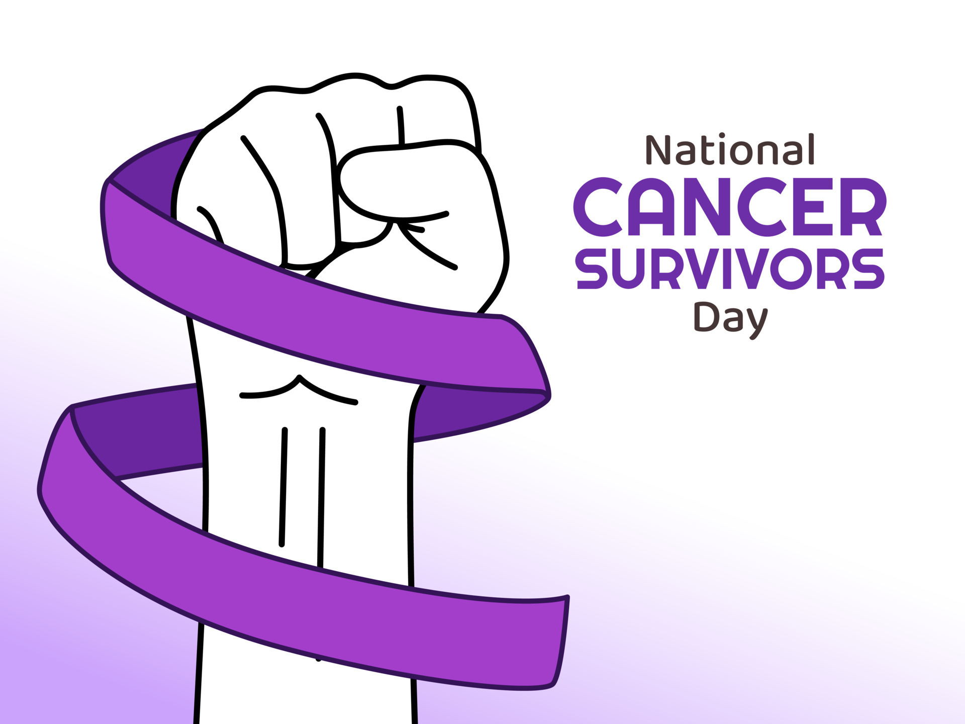 National Cancer Survivors Day Design and Purple Awareness Ribbon