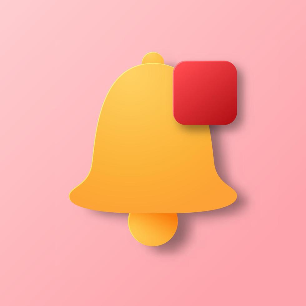 Notification message bell cute icon alert and alarm. Papercut style vector