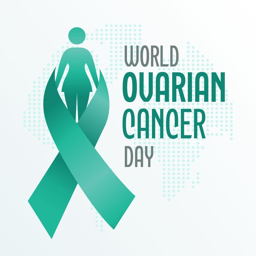 World Ovarian Cancer Day design with Teal ribbon illustration. Woman reproduction awareness vector