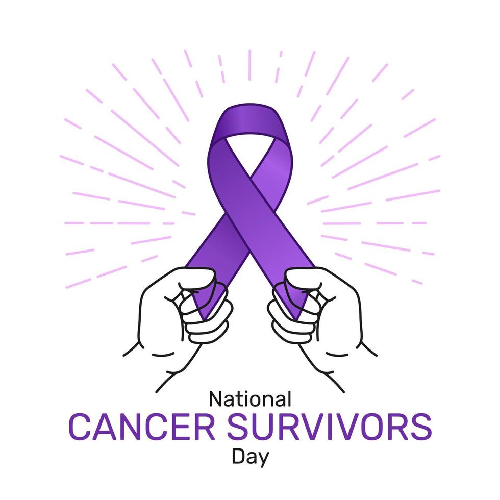 National Cancer Survivors Day Design and Purple Awareness Ribbon vector