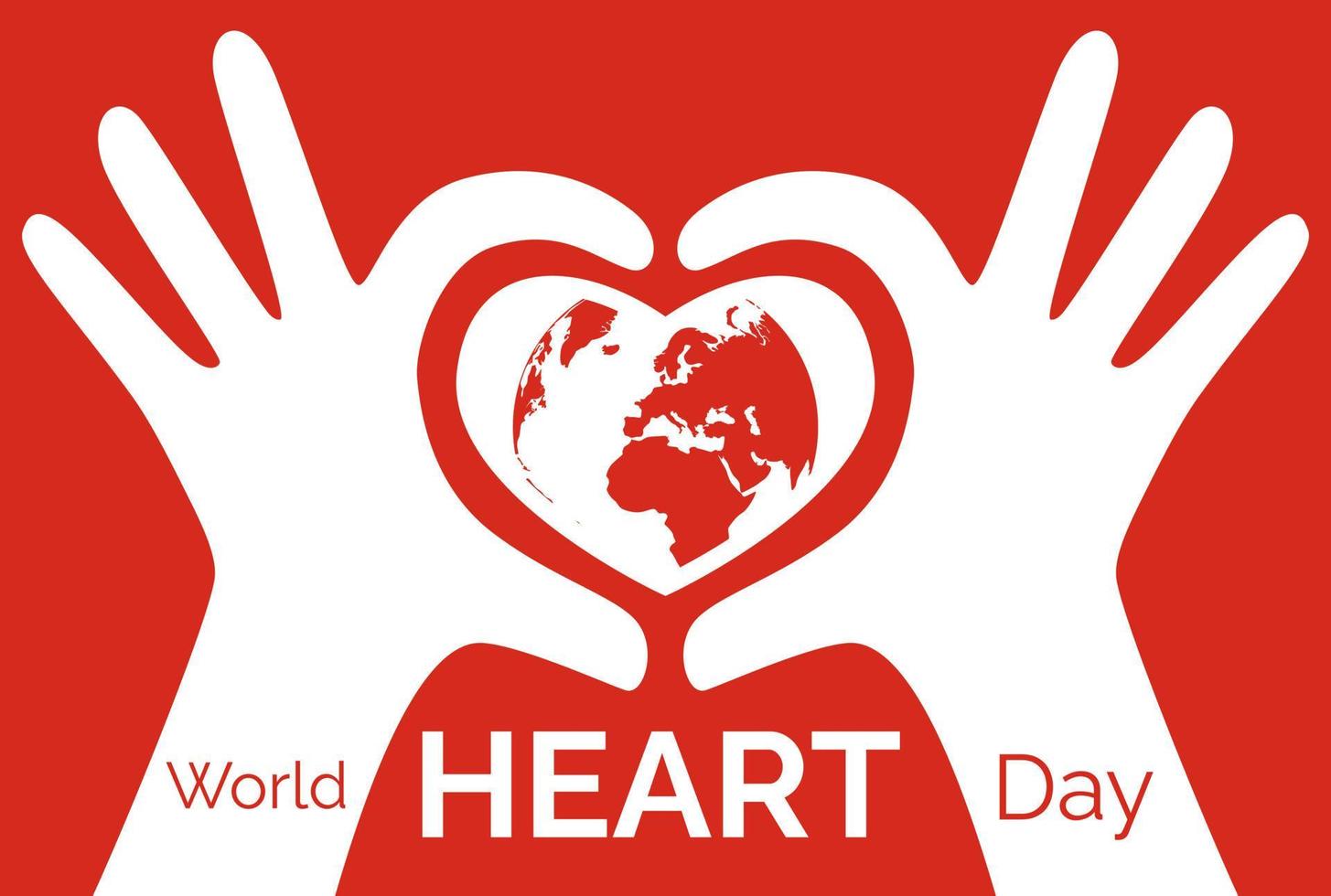 Hands Shape Red Heart Over the World Map for World Heart Day on Red Background vector