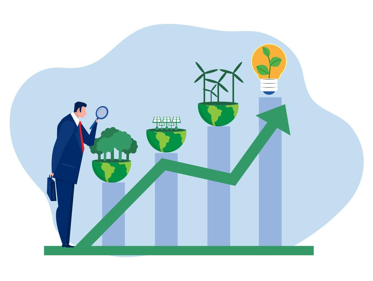 Business invest with growth graph for ESG or ecology problem concept business invest energy sources Preserving resources of planet. flat vector illustration