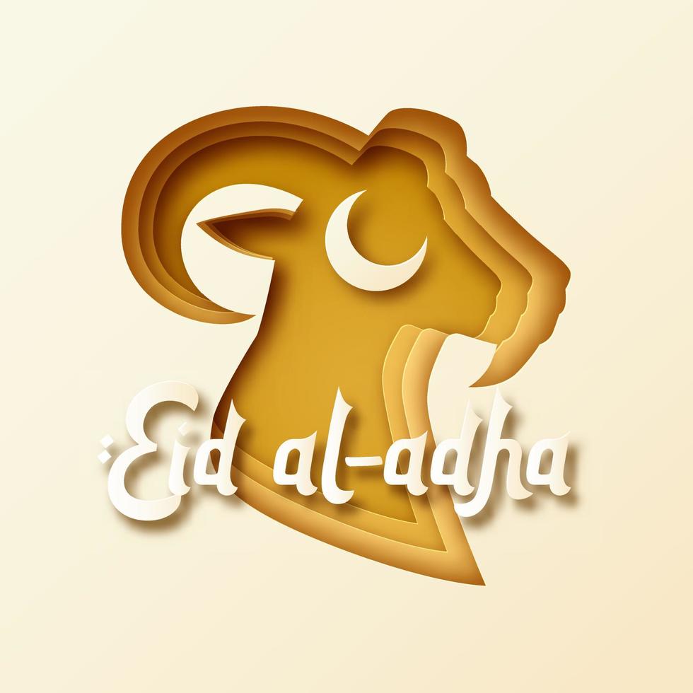 Eid Al Adha festival. Greeting card with sacrificial sheep and crescent background. Eid Mubarak, eid al fitr illustration vector