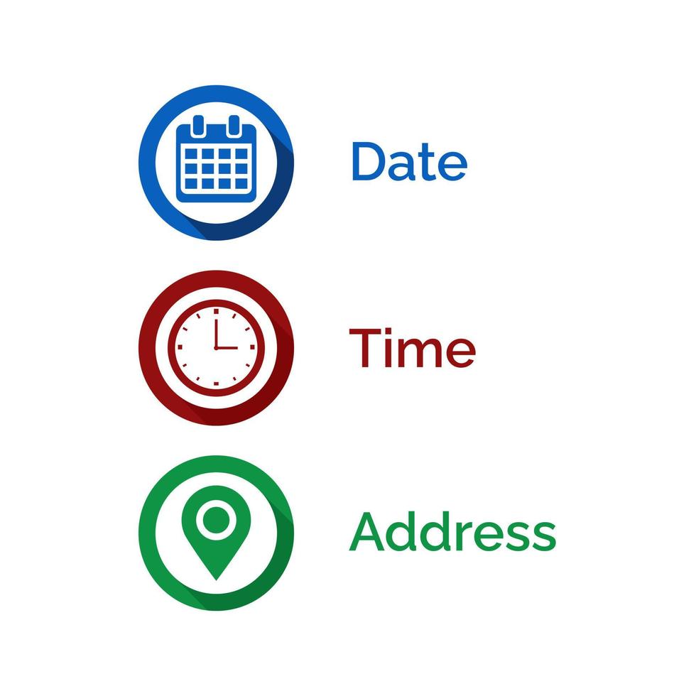 Date, Time, Address or Place Icons Symbol vector