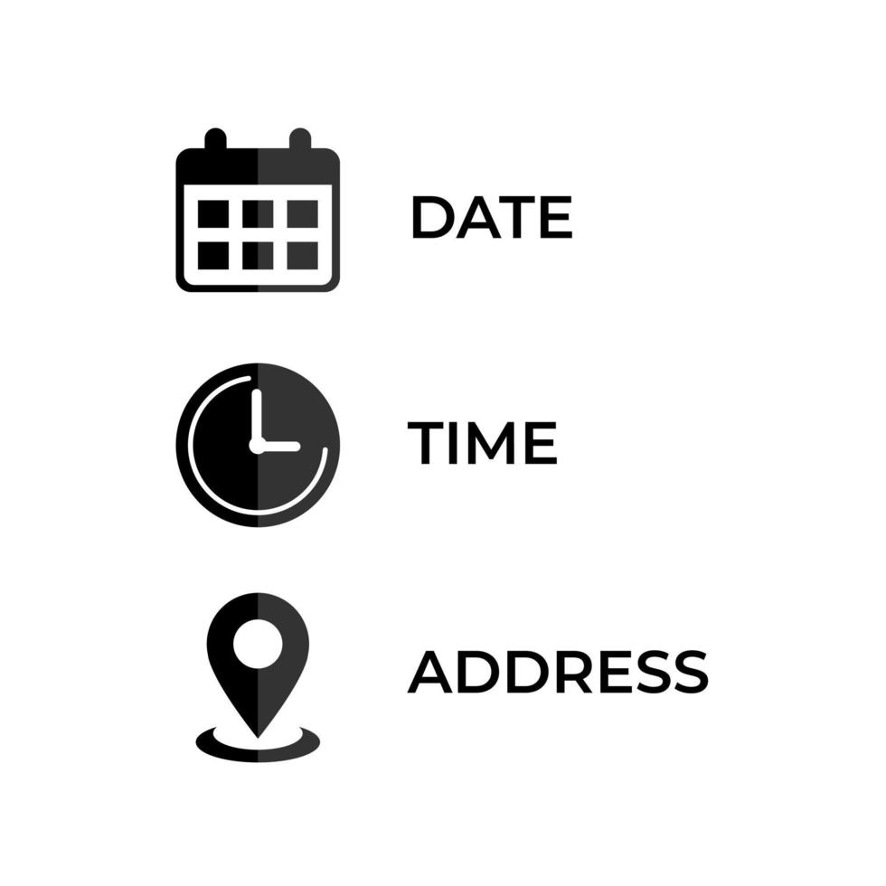 Date, Time, Address or Place Icons Symbol vector