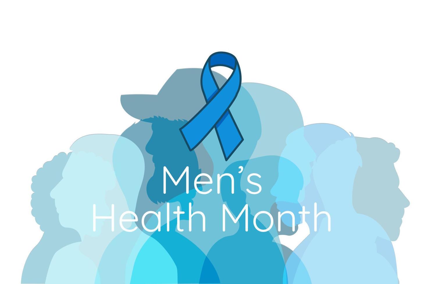 Men's Health Month Design with blue awareness ribbon. Group of man silhouette. men and father day vector