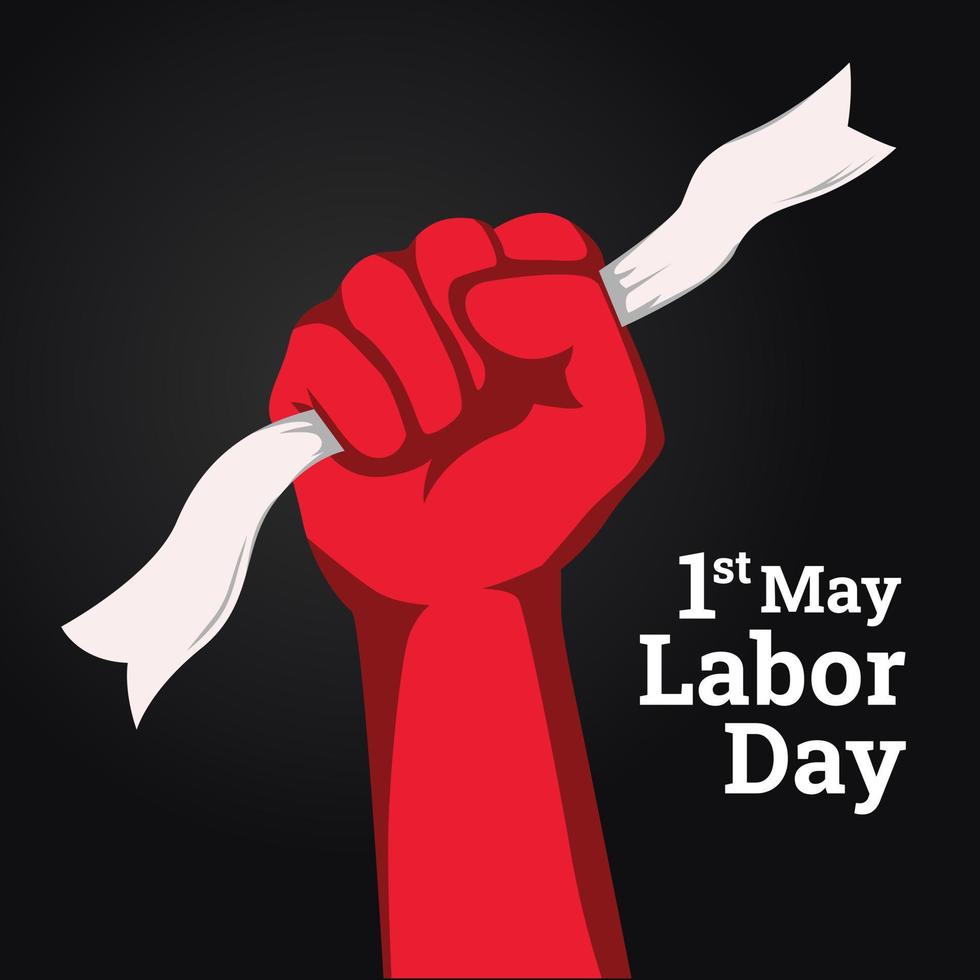 International Labour Day Vector Poster. Happy Labour Day. 1st May with red hand on black background. Thank you for your hard work