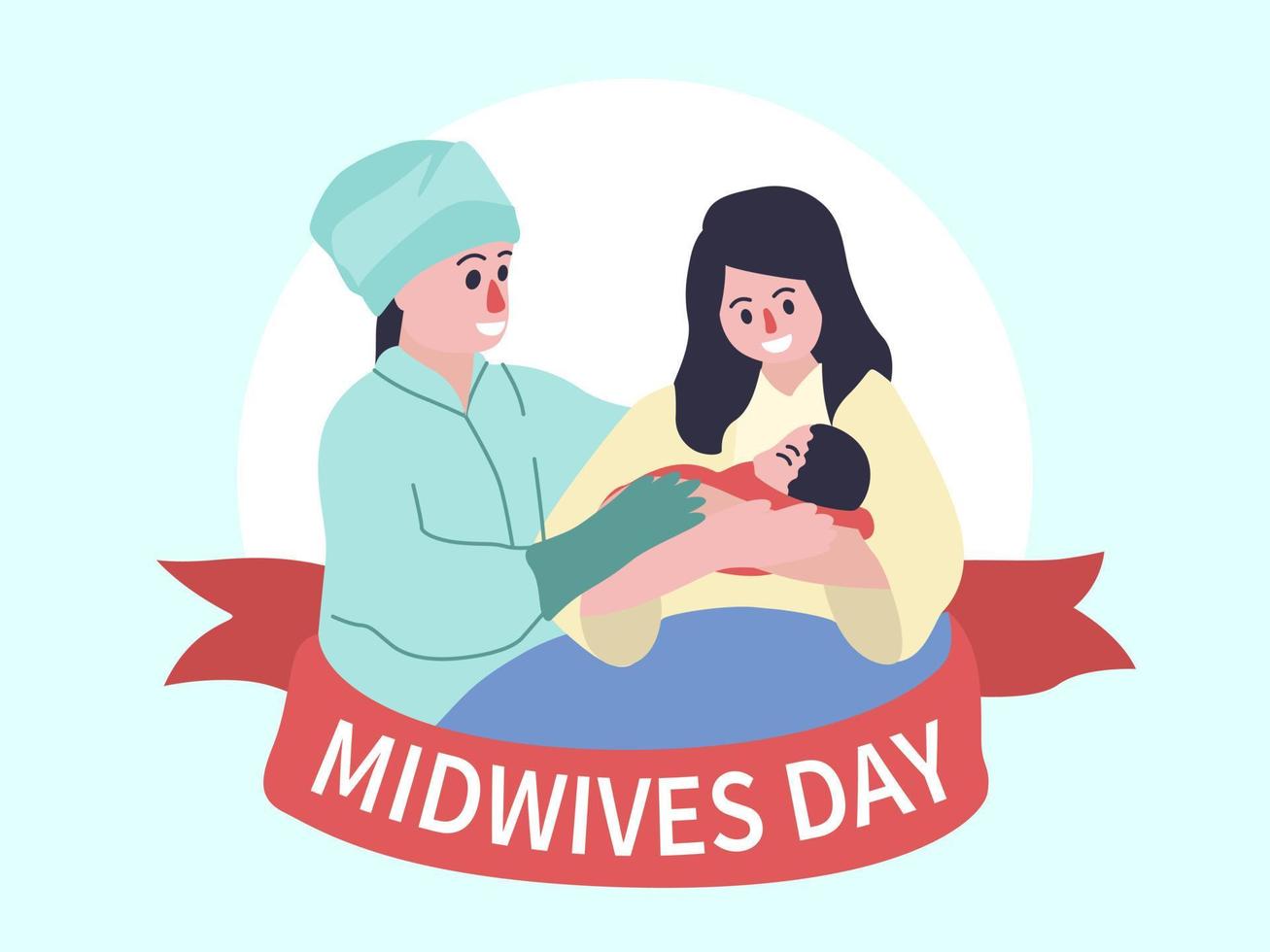 International Day Of The Midwife Design. Midwives Day Illustration with midwives, mothers and her children after childbirth vector