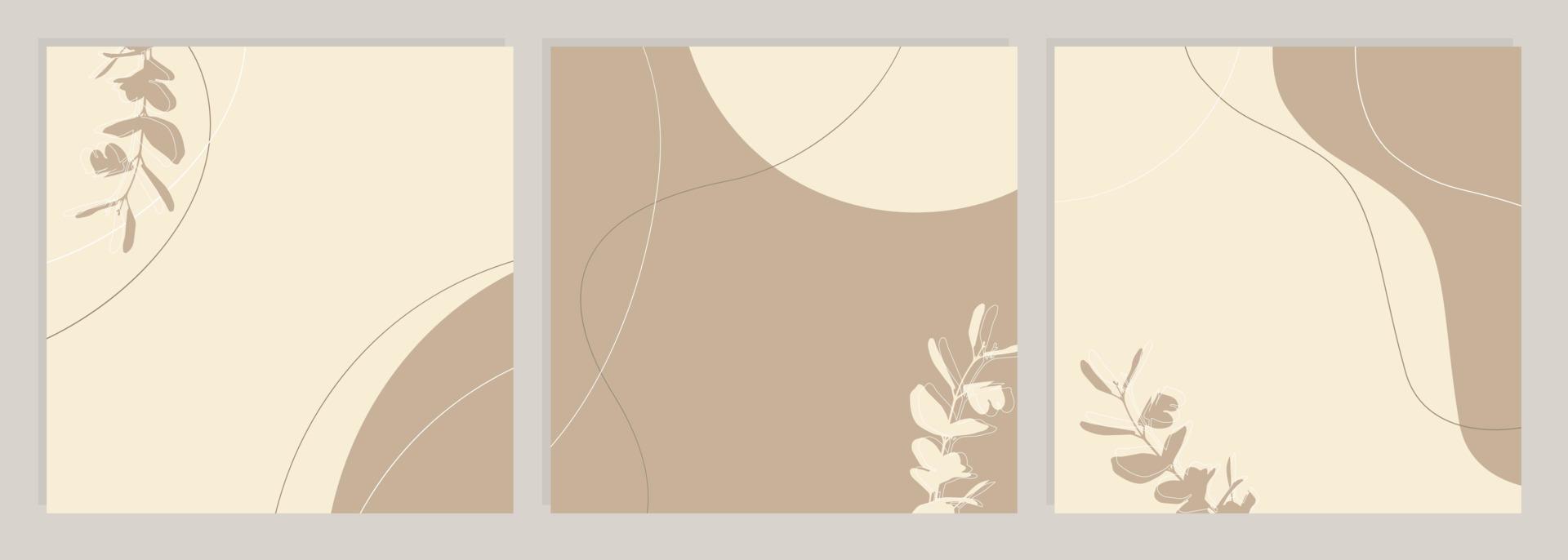 Templates beige pastel abstract boho style, social stories square layout, banner and advertising design, brochure. vector