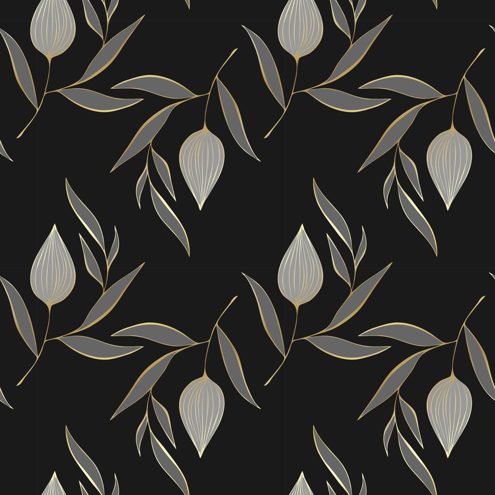 Physalis monochrome doodling pattern on black background. vector