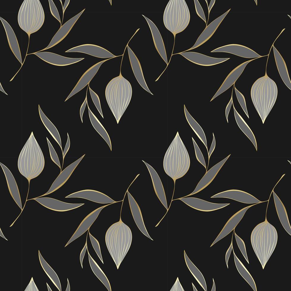 Physalis monochrome doodling pattern on black background. vector