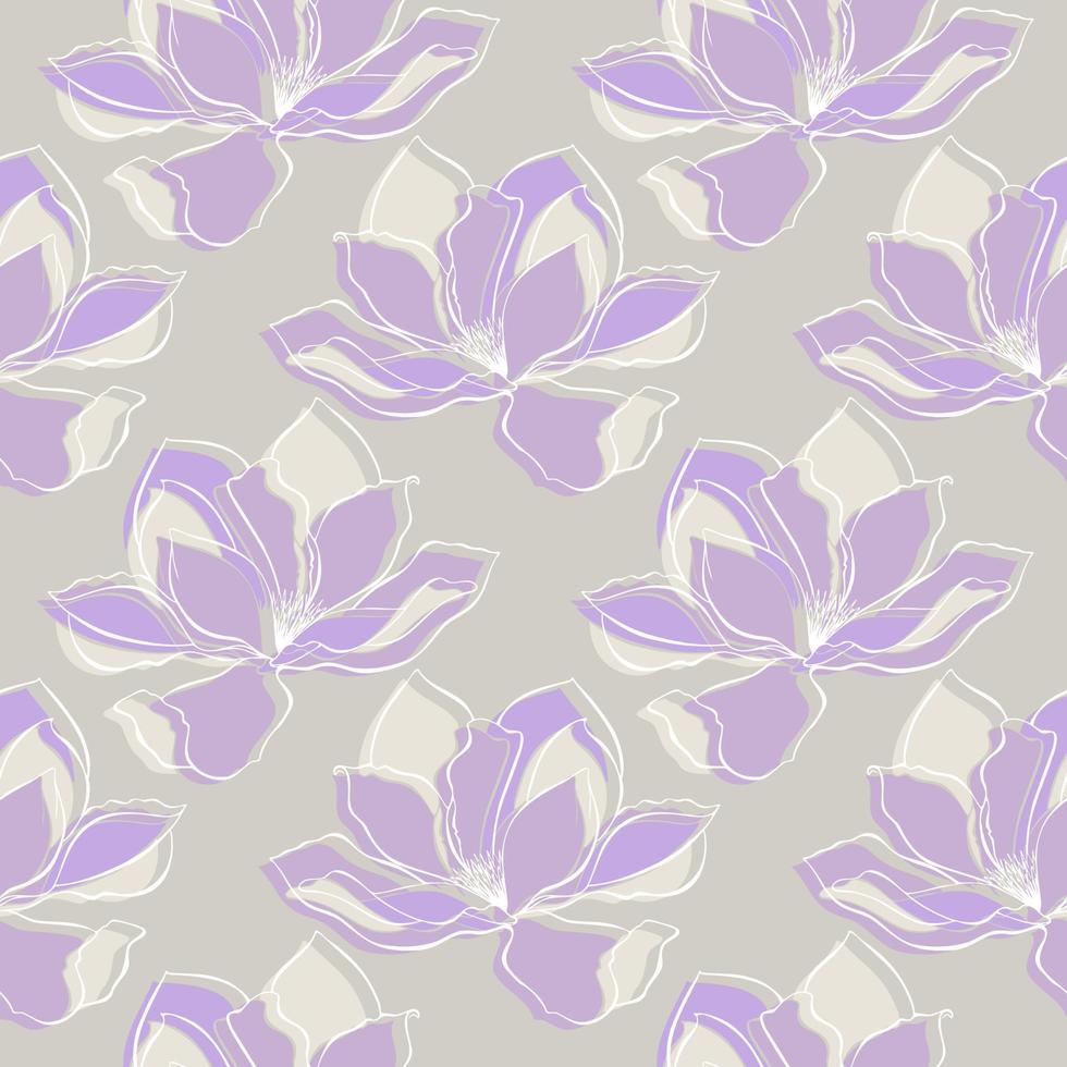 magnolia Violeta patrón, contorno flores vector