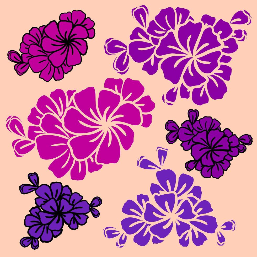 Set vector flowers. Violet Floral illustration.