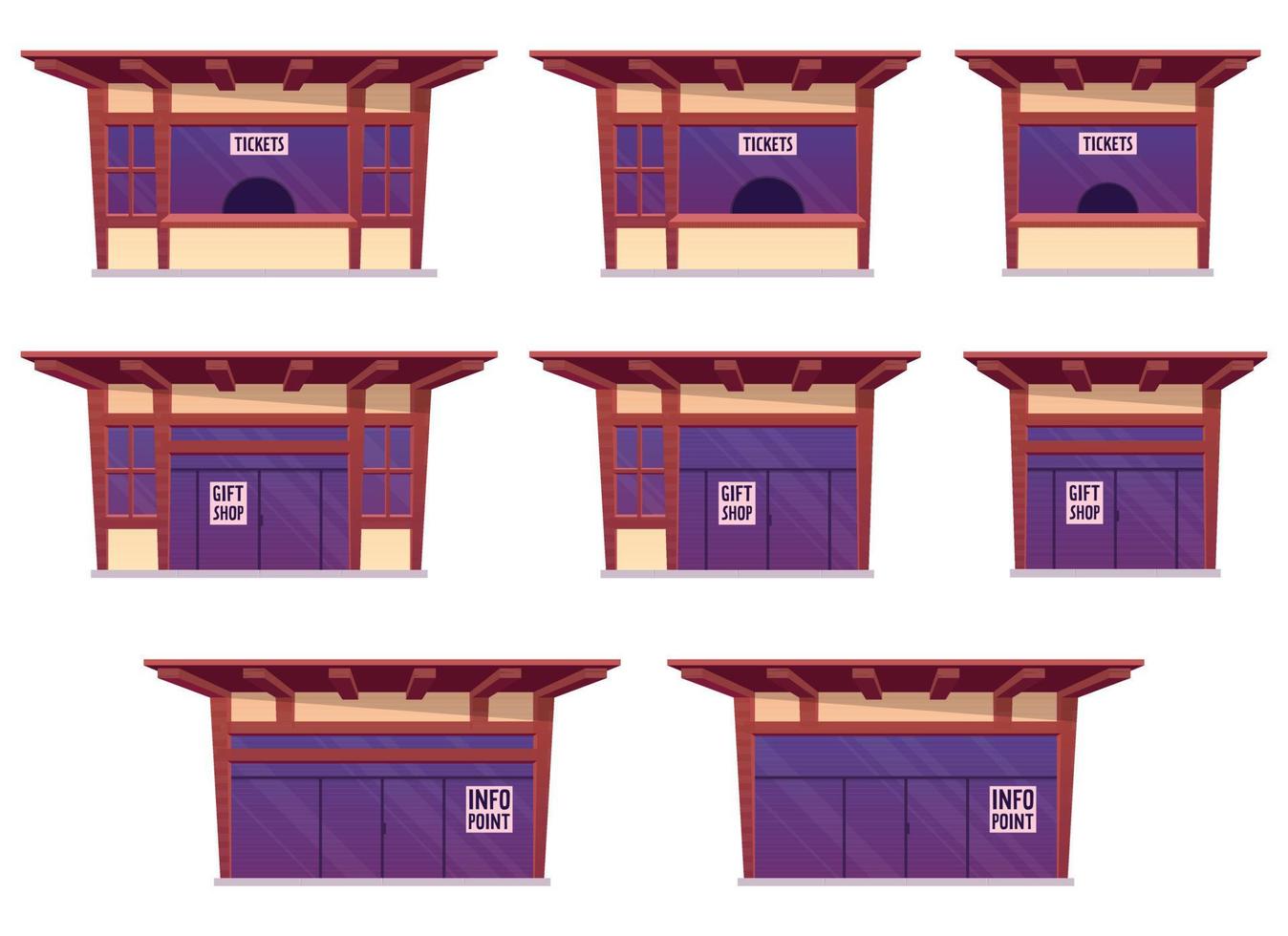 Entradas tienda y regalo tienda edificio en dibujos animados estilo vector ilustración aislado en blanco