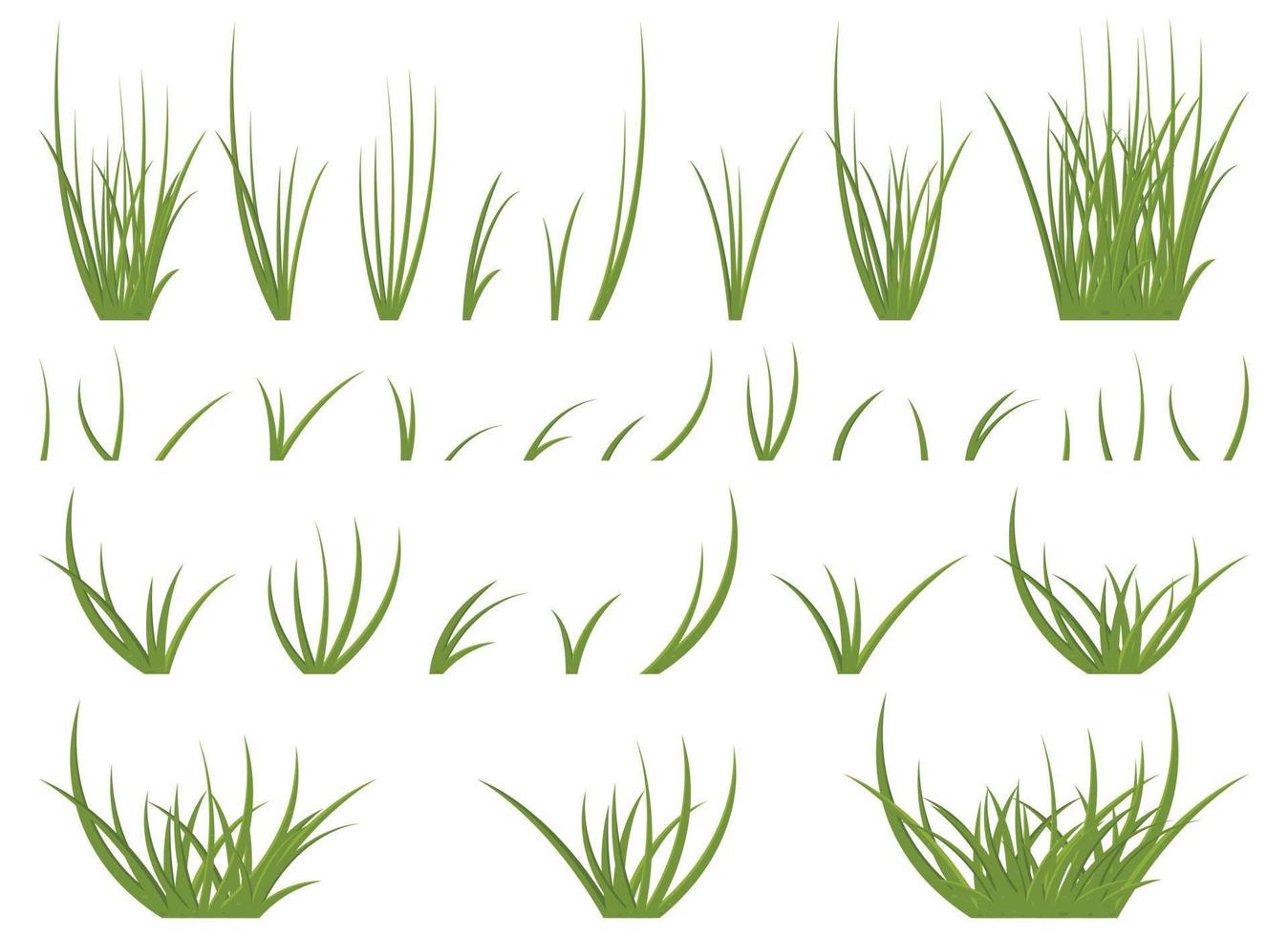 Cartoon grass leaves collection vector illustration isolated on white