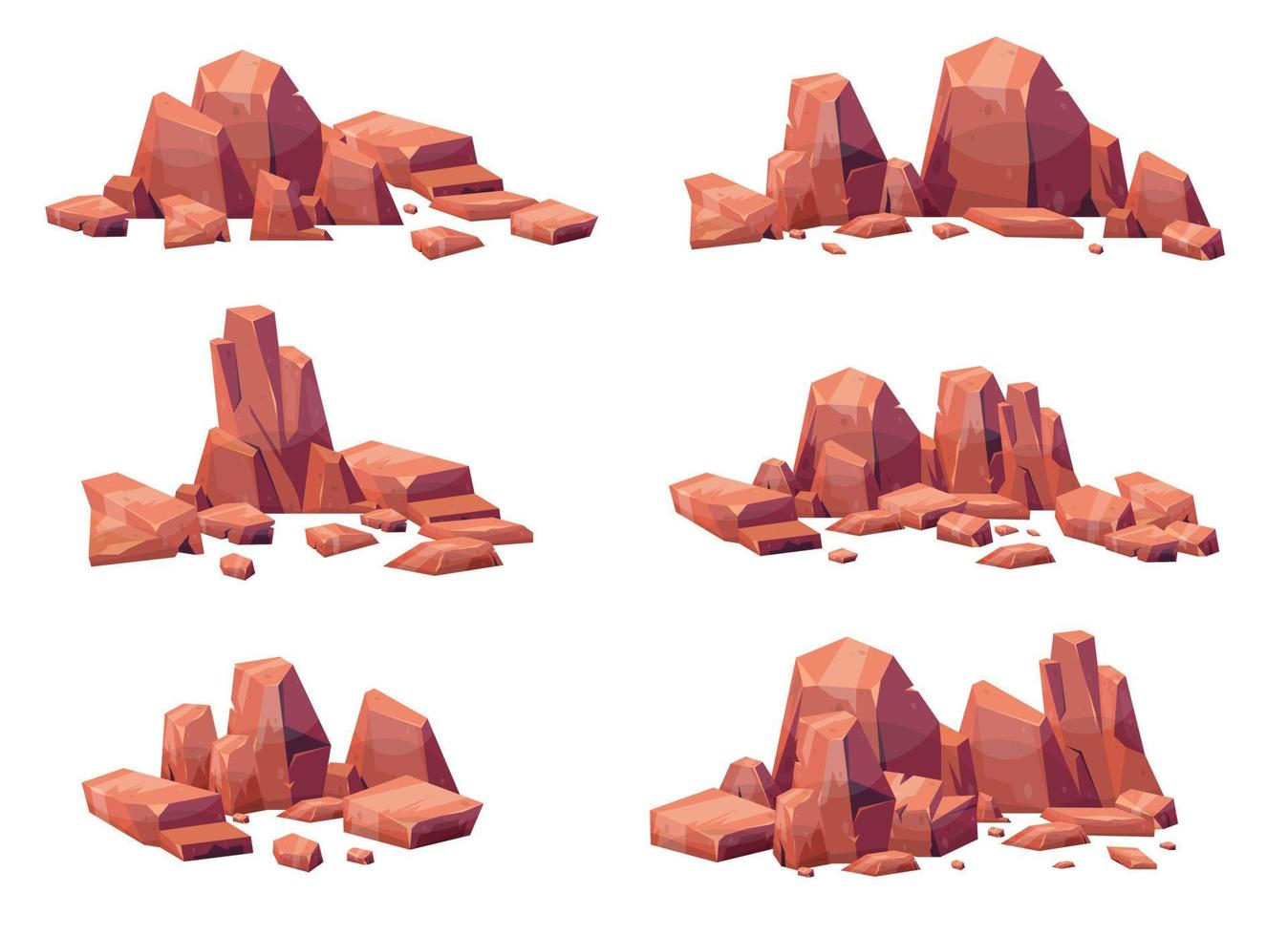 Cartoon stones collection isolated on white. Pieces of mountain rock and desert stones vector illustration