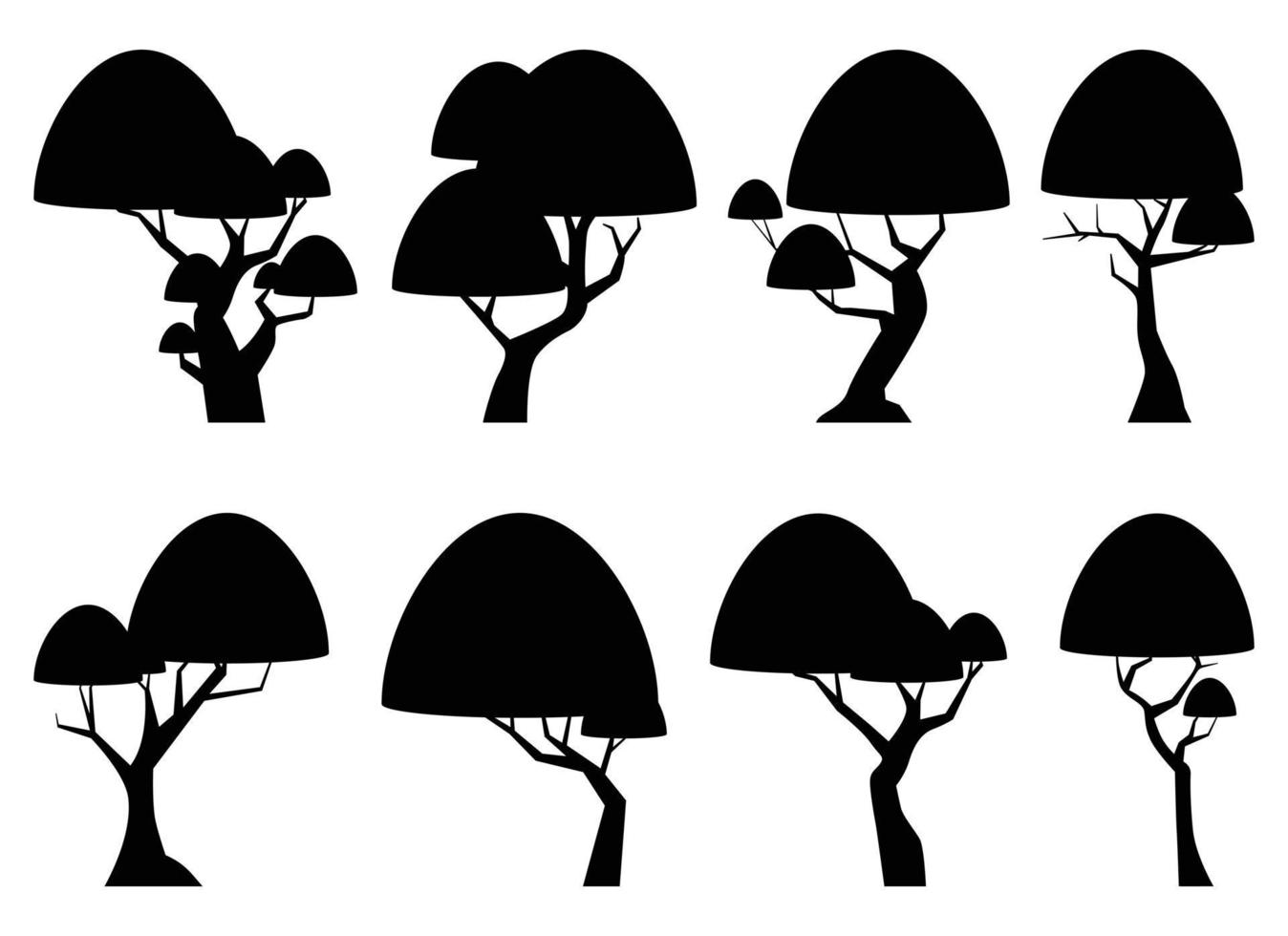 Cartoon tree silhouette collection isolated on white. Forest trees vector illustration