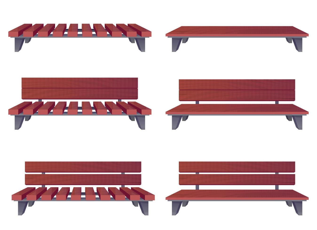 Park bench collection in cartoon style vector illustration isolated on white