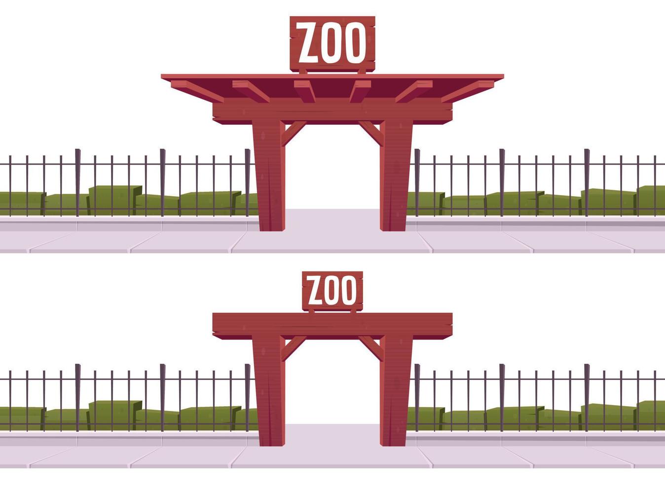 Zoo entrance with steel fence and wooden gate vector illustration