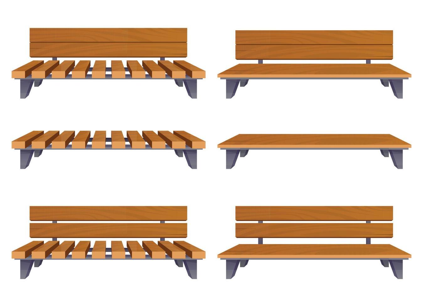 Park bench collection in cartoon style vector illustration isolated on white