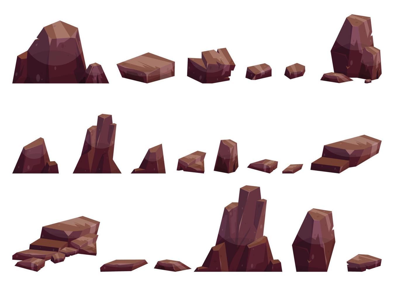 Cartoon stones collection isolated on white. Pieces of mountain rock and desert stones vector illustration