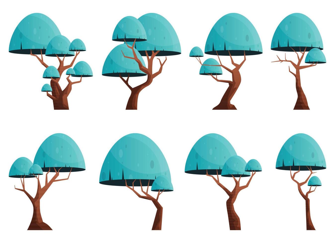 Colorful cartoon tree collection isolated on white. Forest trees vector illustration