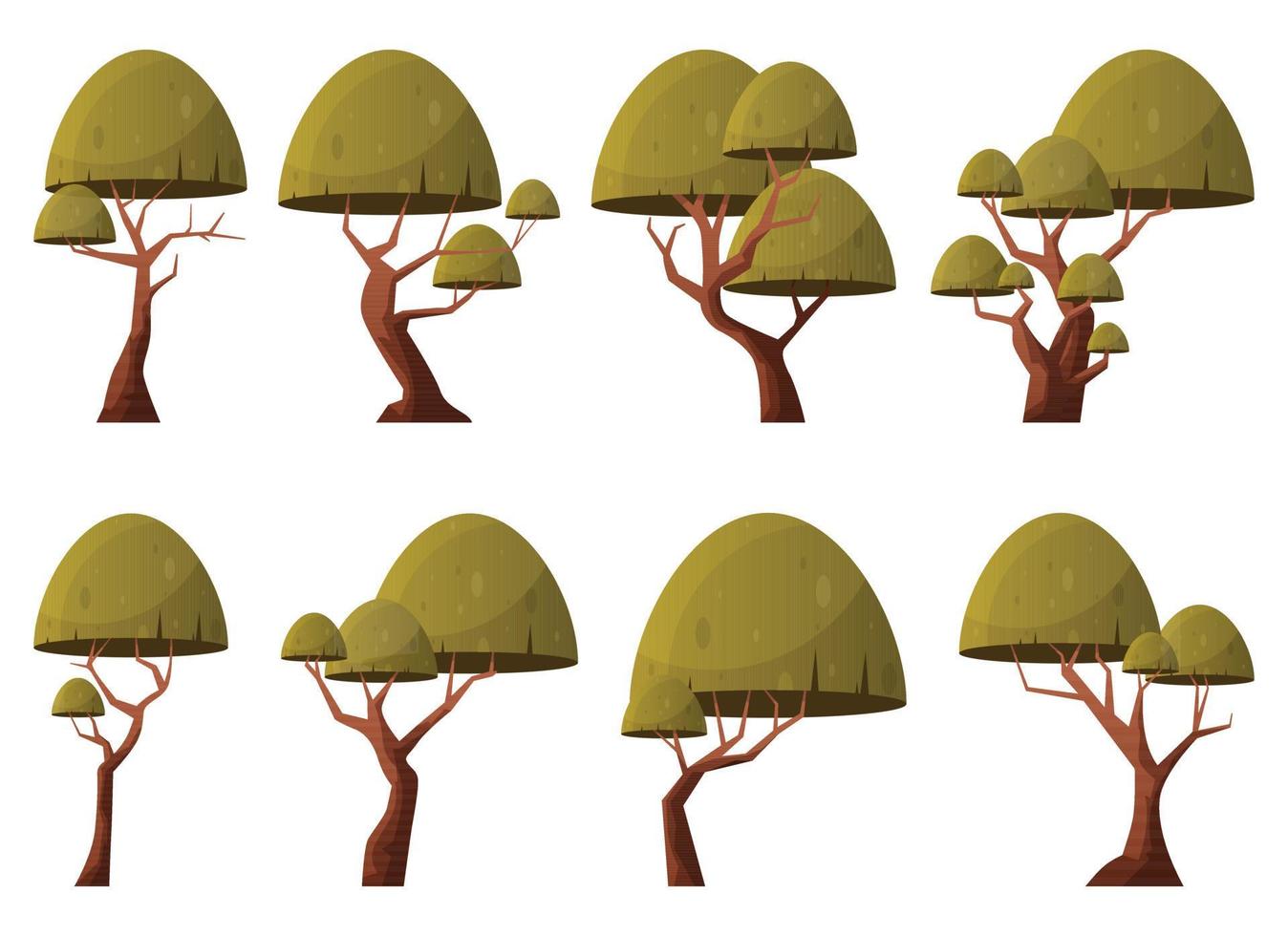 vistoso dibujos animados árbol colección aislado en blanco. bosque arboles vector ilustración