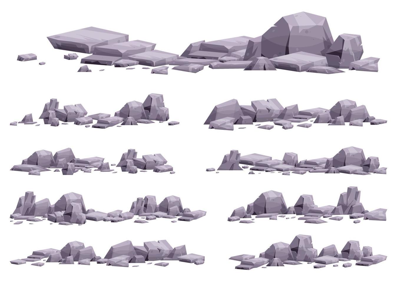 Cartoon stones collection isolated on white. Pieces of mountain rock