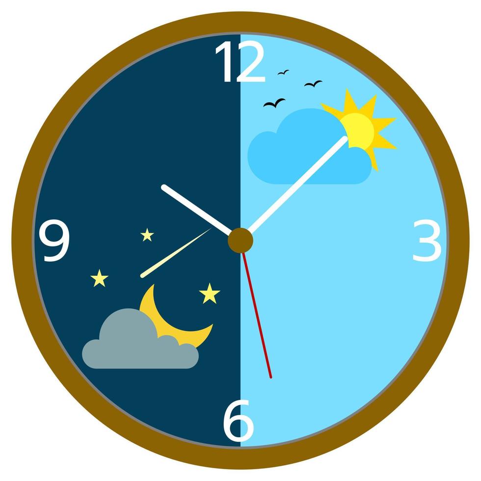 The dial tells the time of day and night with sky symbol in sky, day and night clock, biological clock. vector