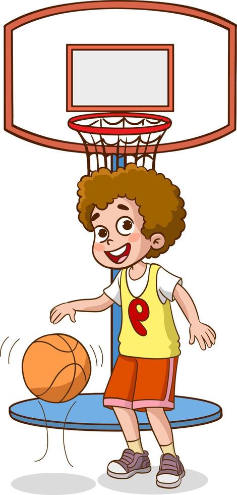 Vector Illustration Of Kid Playing Basketball