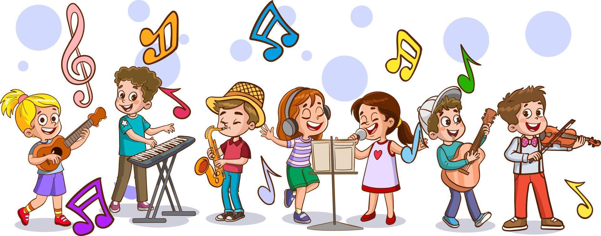 Cartoon group of children singing and dancing in the school choir vector