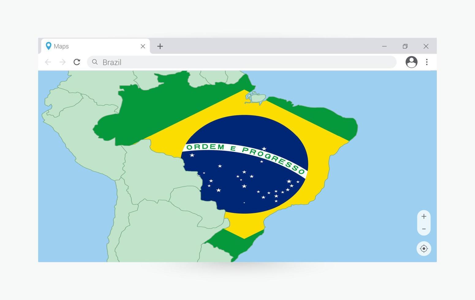 Browser window with map of Brazil, searching  Brazil in internet. vector