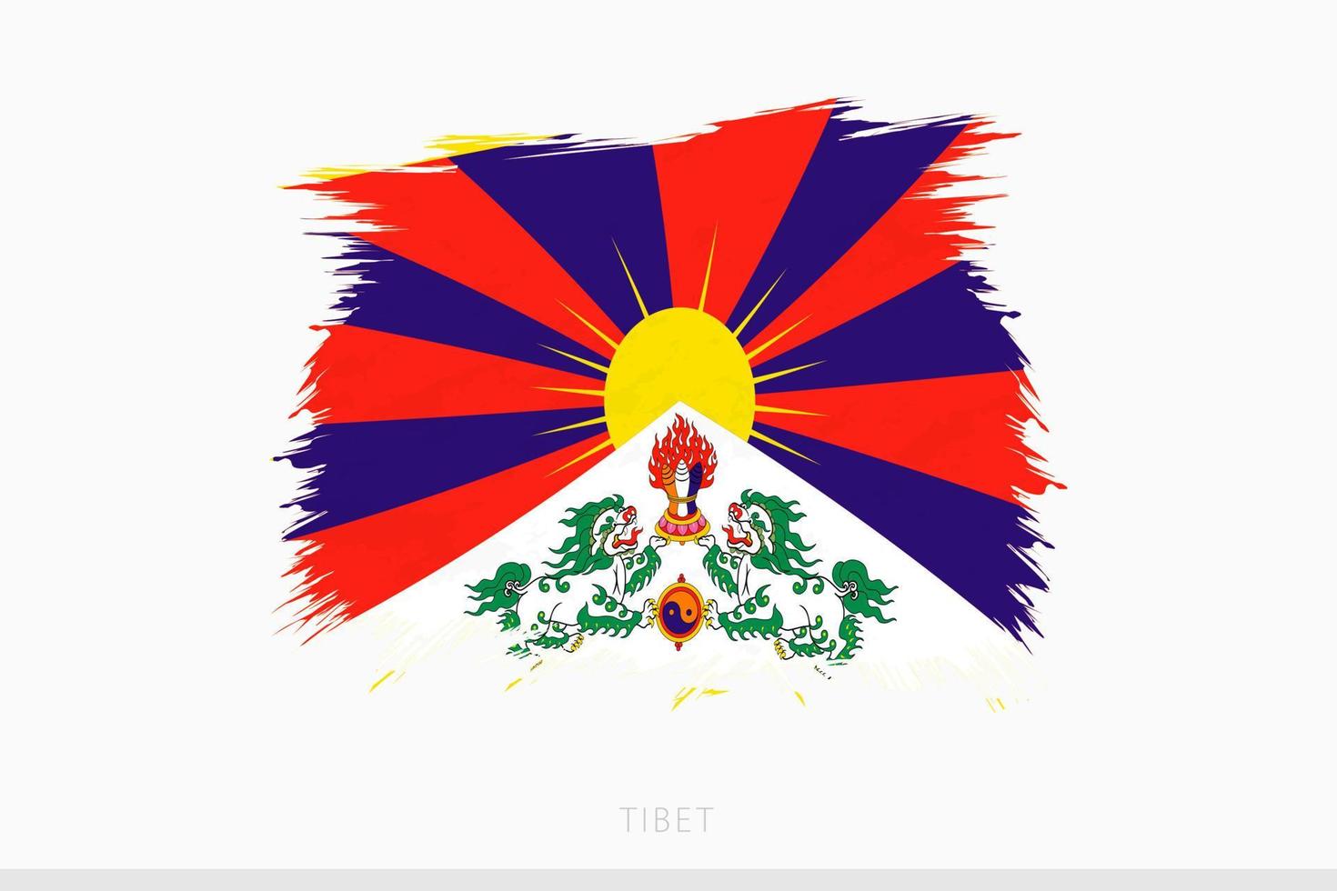 Grunge flag of Tibet, vector abstract grunge brushed flag of Tibet.