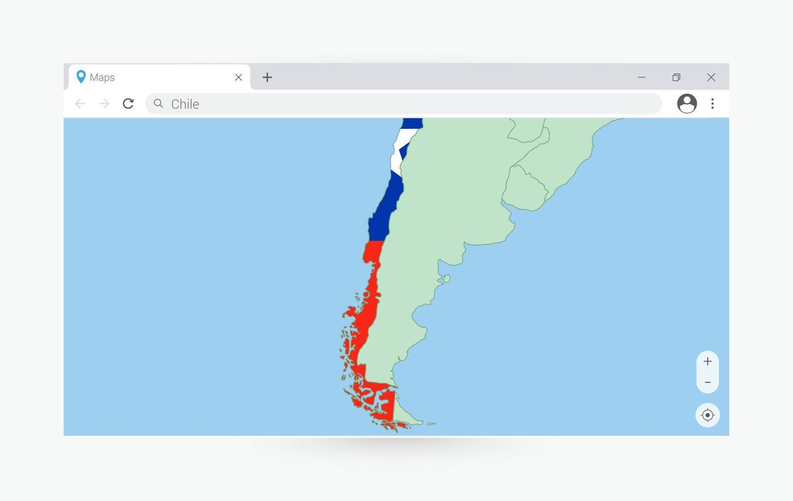 navegador ventana con mapa de Chile, buscando Chile en Internet. vector