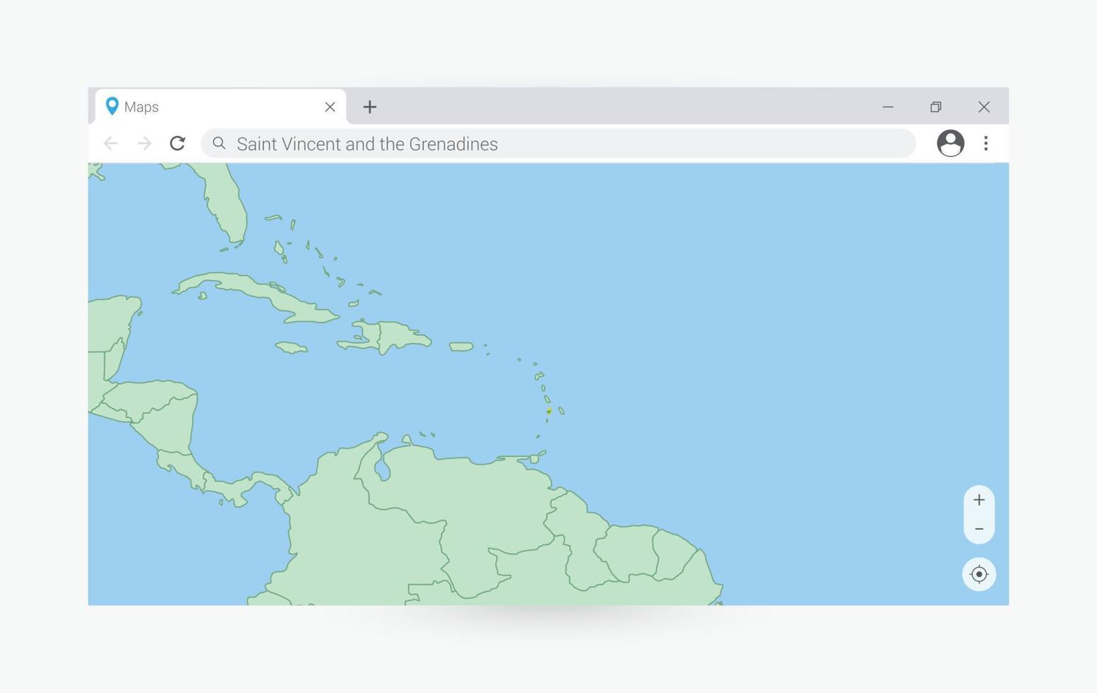 Browser window with map of Saint Vincent and the Grenadines, searching  Saint Vincent and the Grenadines in internet. vector