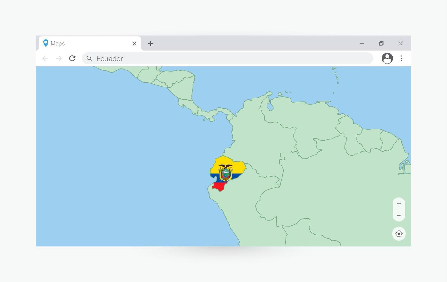Browser window with map of Ecuador, searching  Ecuador in internet. vector