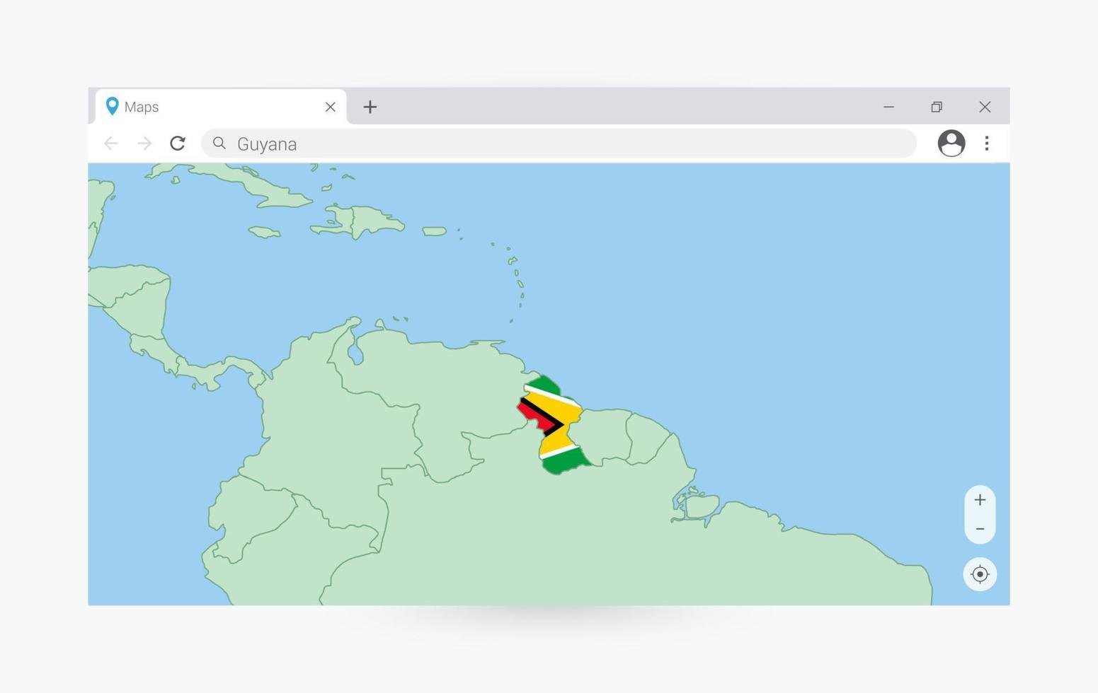 navegador ventana con mapa de Guayana, buscando Guayana en Internet. vector