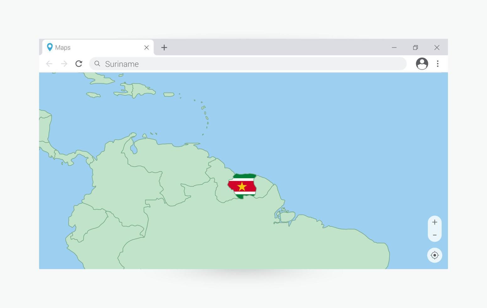 navegador ventana con mapa de surinam, buscando Surinam en Internet. vector