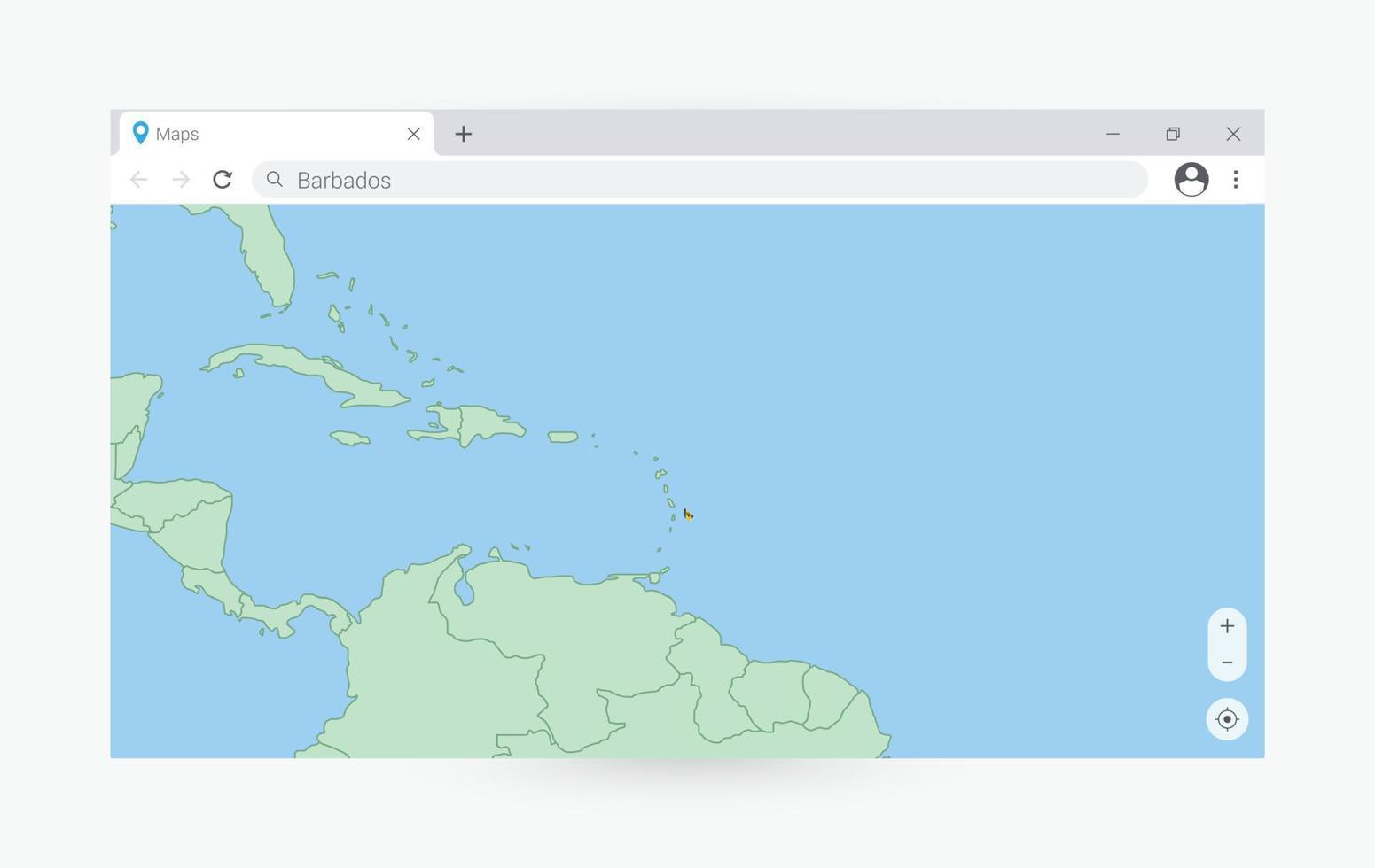 Browser window with map of Barbados, searching  Barbados in internet. vector