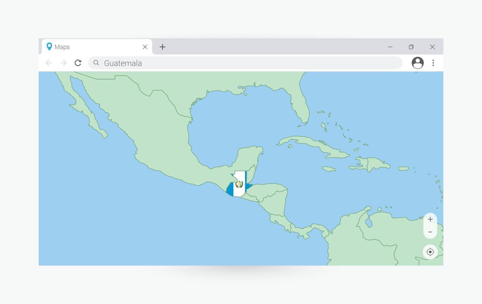 Browser window with map of Guatemala, searching  Guatemala in internet. vector