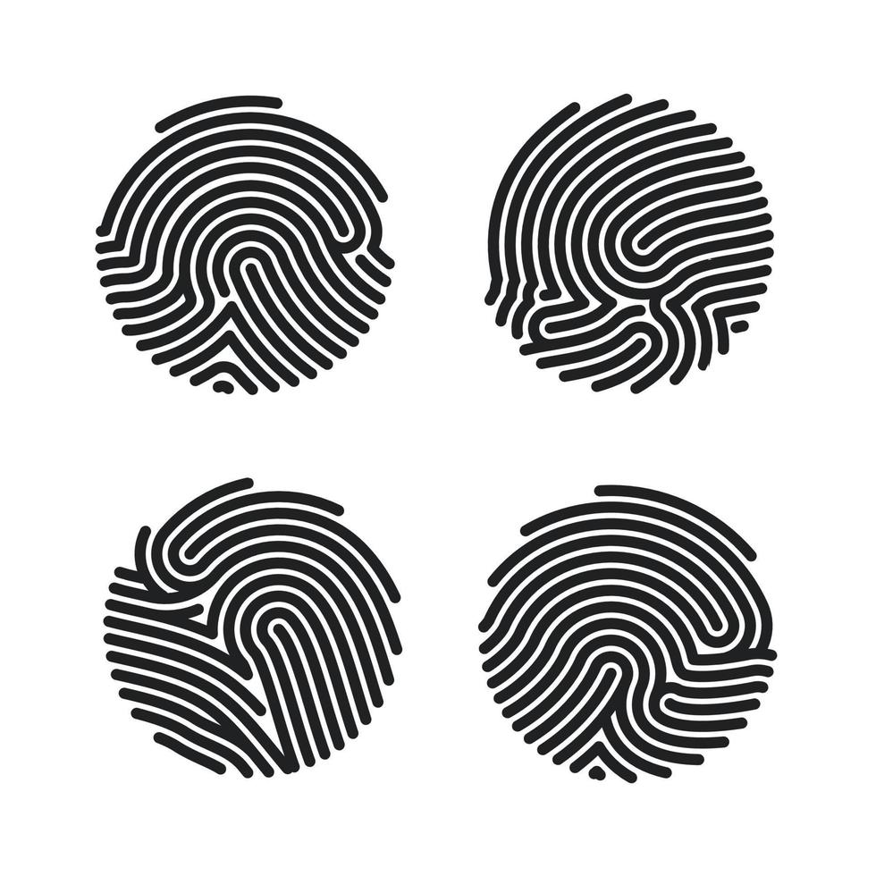 Set of Circle Fingerprint icons design for app. Finger print flat scan. Personal Id for authorization. Vector illustration isolated on white background
