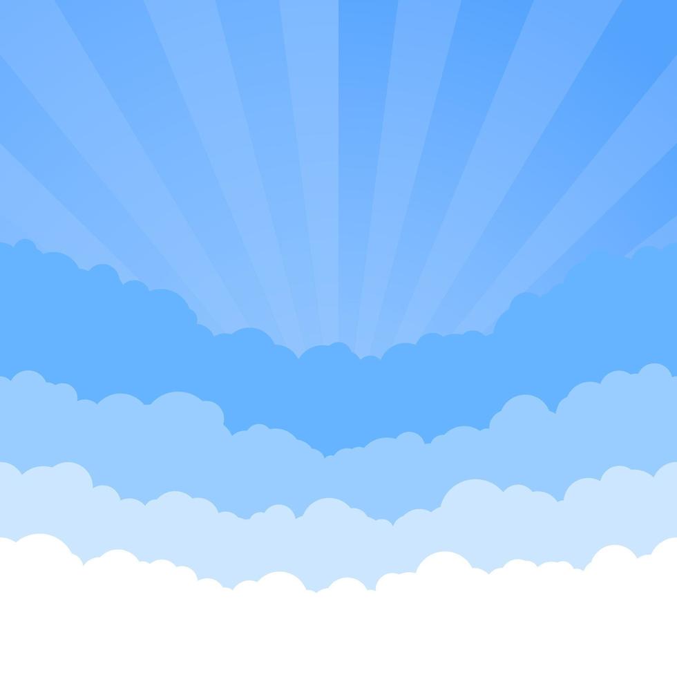 Clouds sky with retro style sunrise. Skyline texture. Sky background. Paper clouds layers. Vector illustration