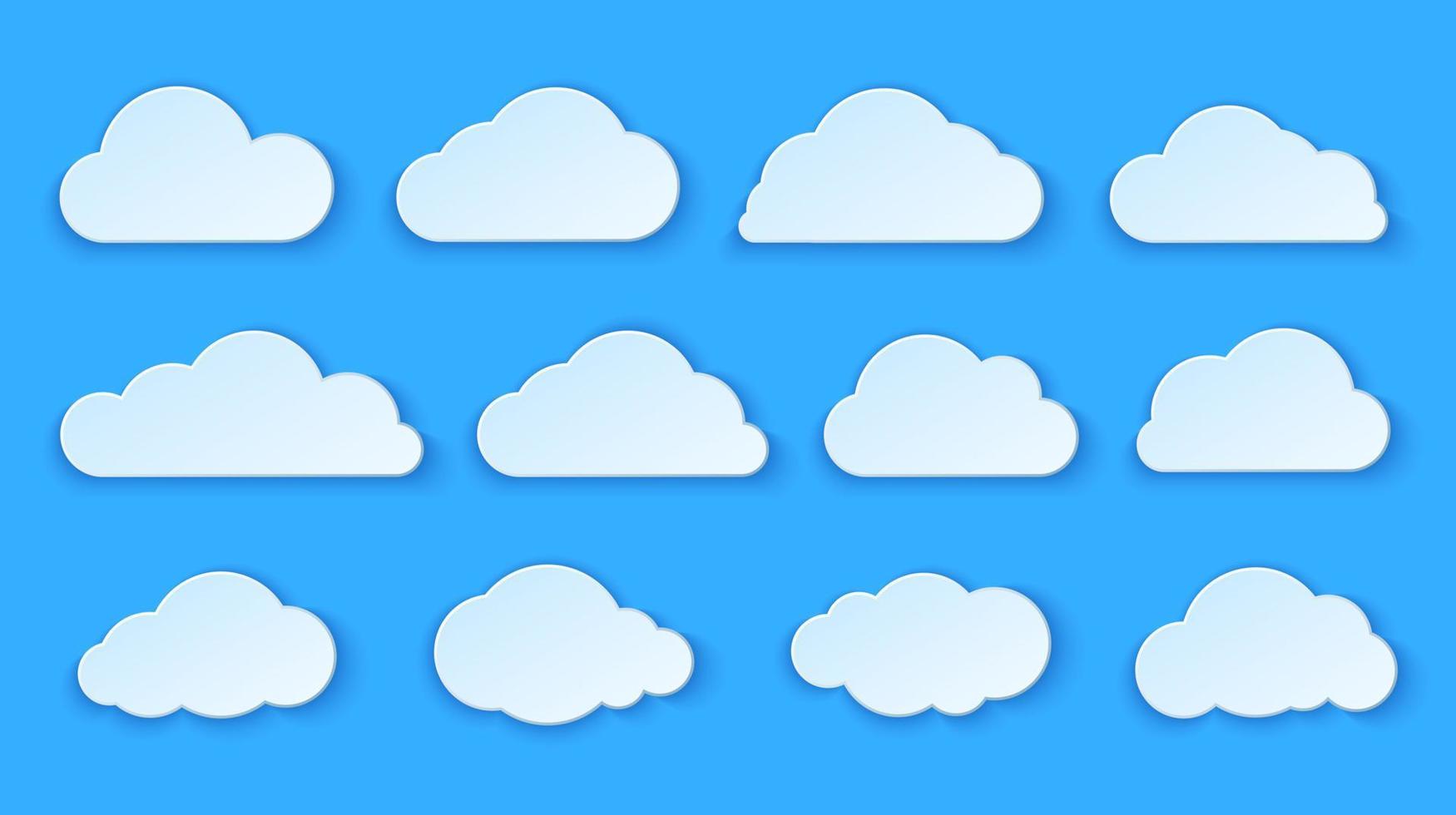 Abstract paper clouds set. Paper clouds design on blue background. Vector illustration