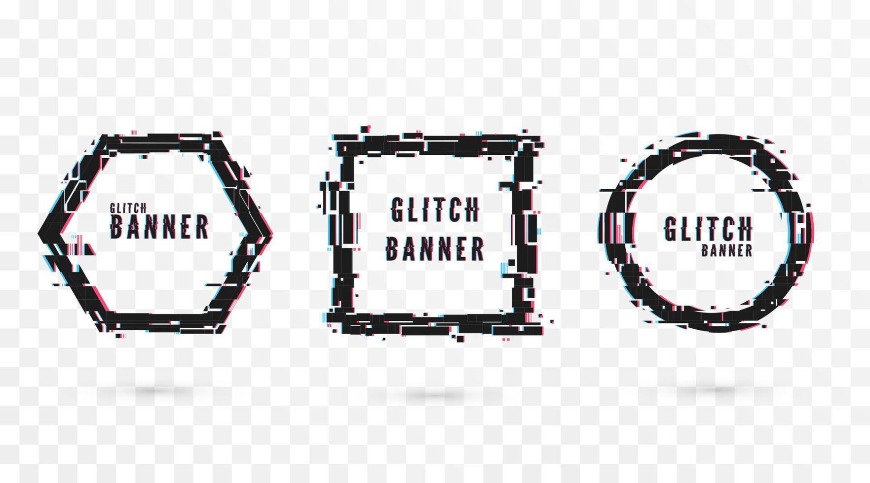 Geometric shape banner with Glitch effect. Digital technology modern poster and flyer template. Vector illustration
