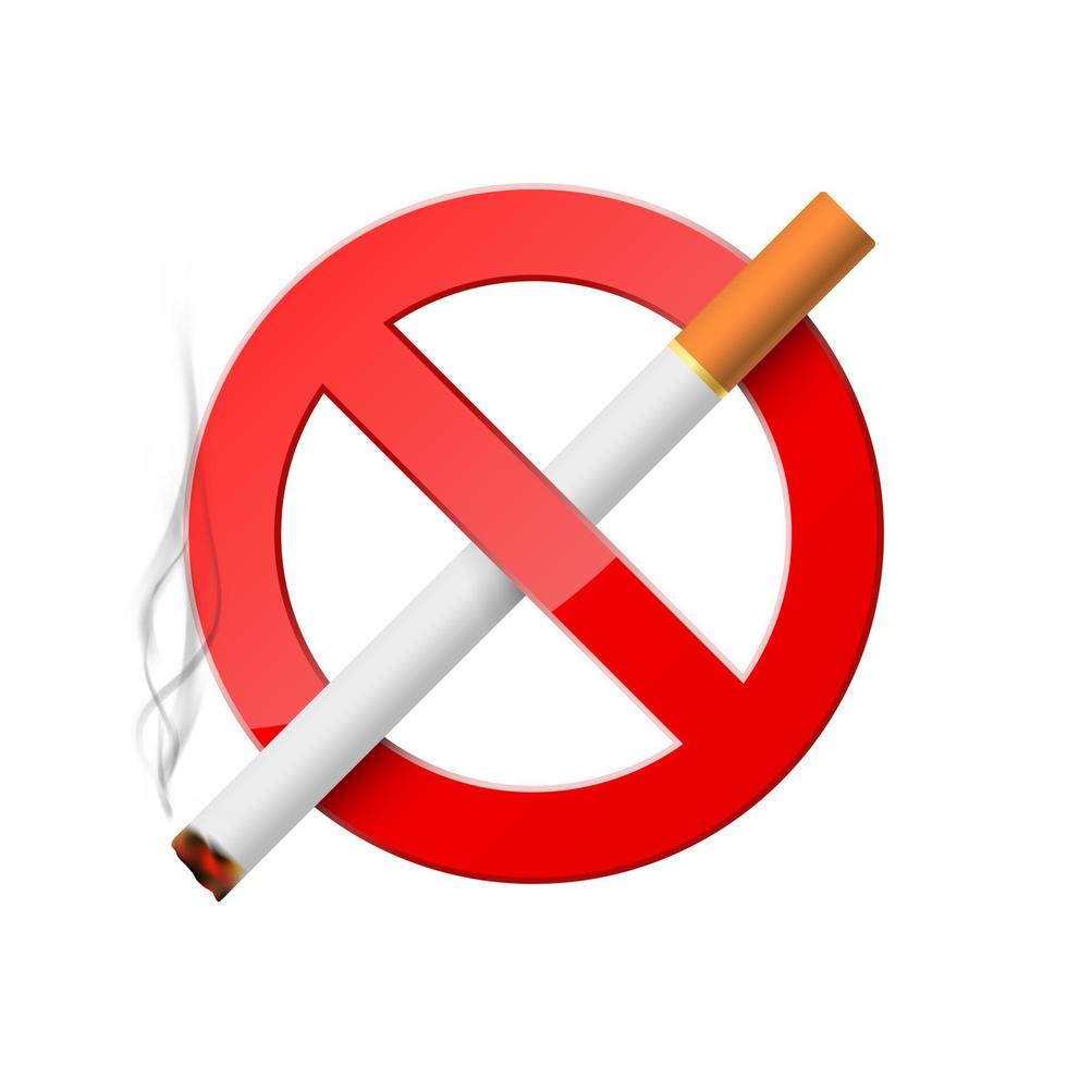 No Smoking. Red prohibition sign with burning cigarette. Realistic Forbidden Smoking Icon. Vector illustration isolated on white background
