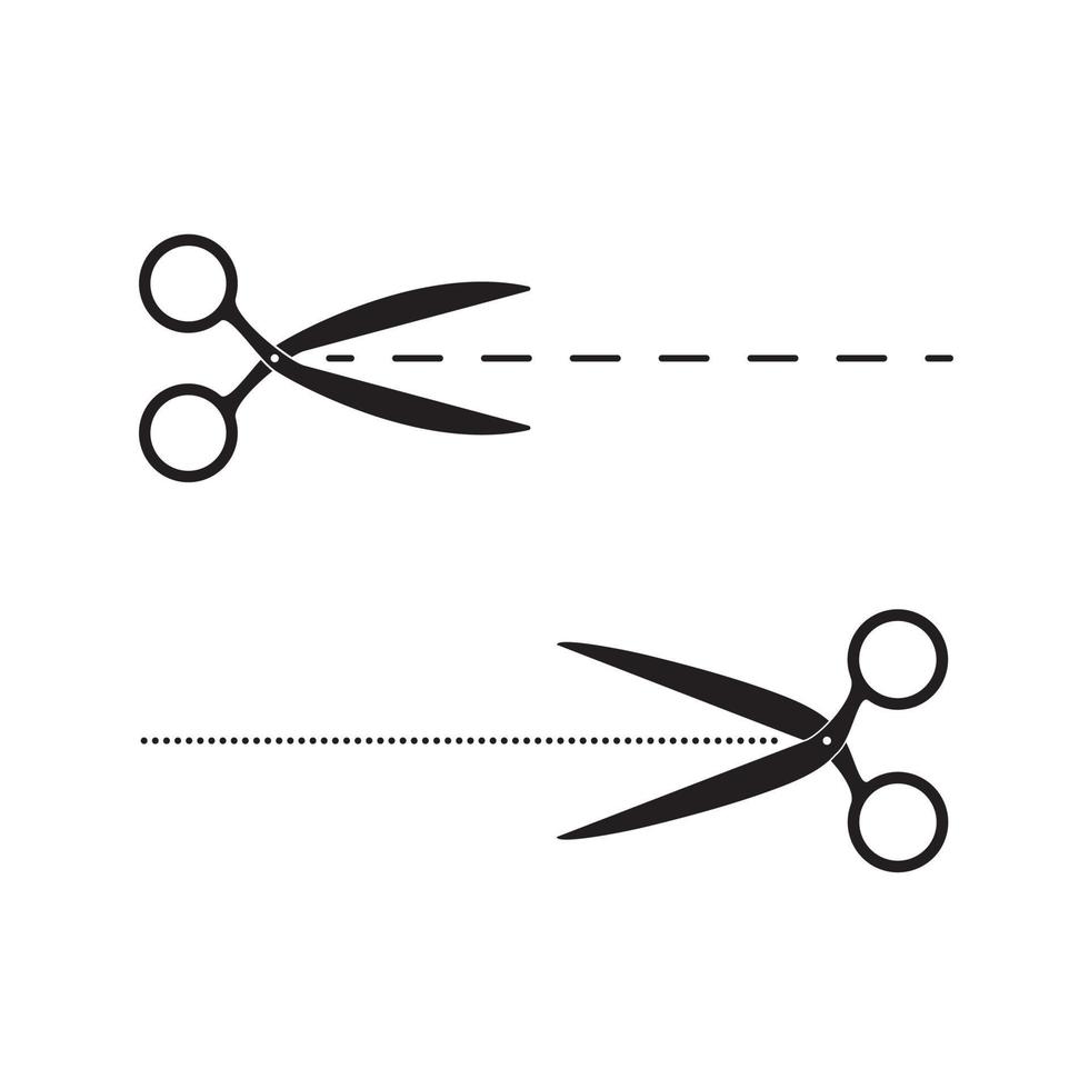 Dash and dotted cut lines. Scissors flat web icons. Vector illustration isolated on white background