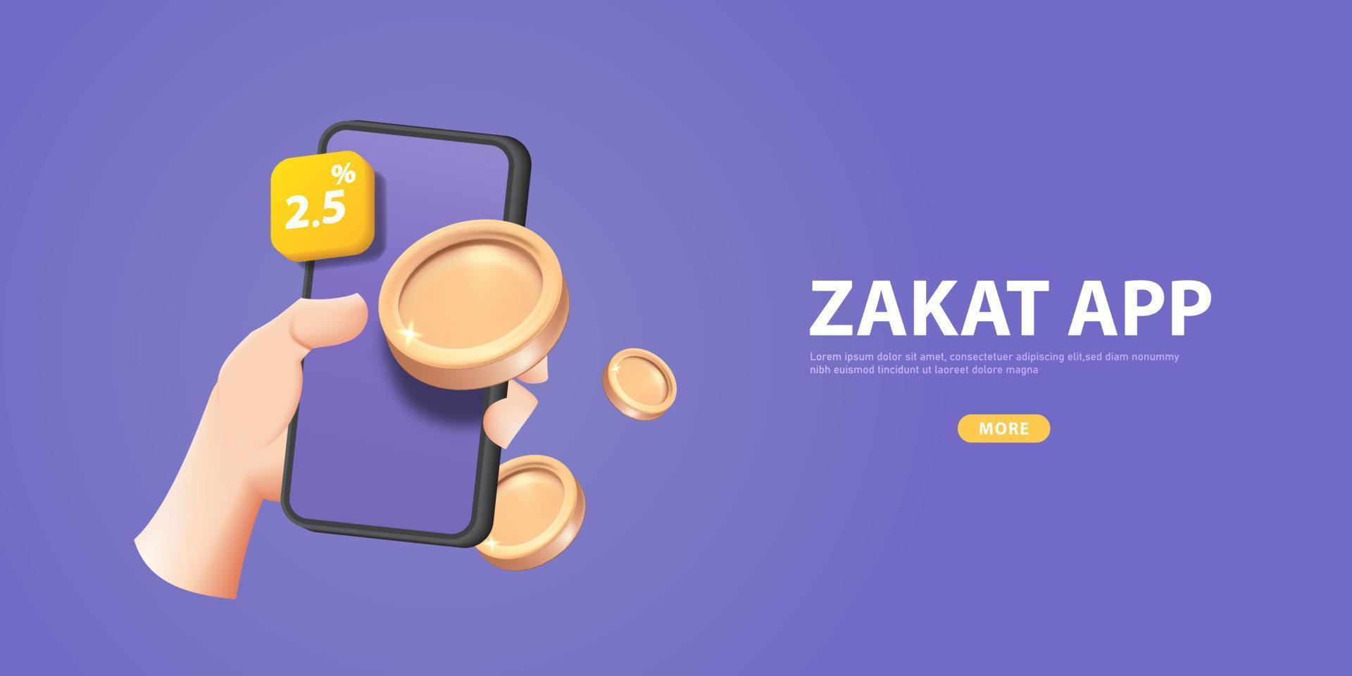 Pay Zakat or Flat design of donate or online Zakat application for 3D Ramadan concept vector