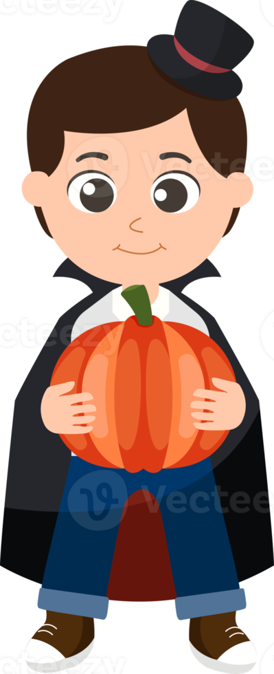 Halloween character kid cartoon in Halloween pumpkin costume. png